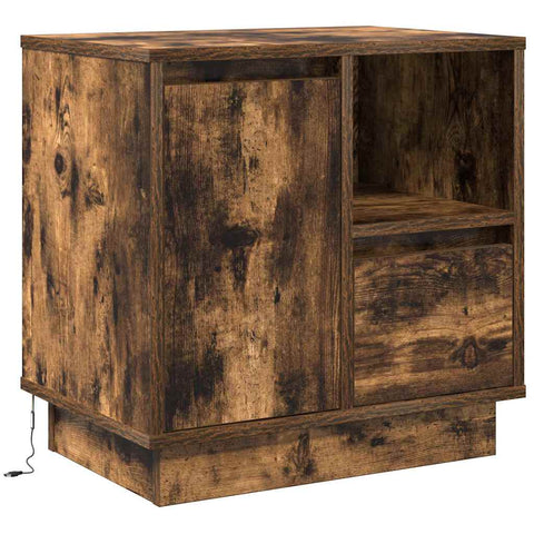 vidaXL Bedside Cabinet with LED Lights Smoked Oak 50x34,5x50 cm