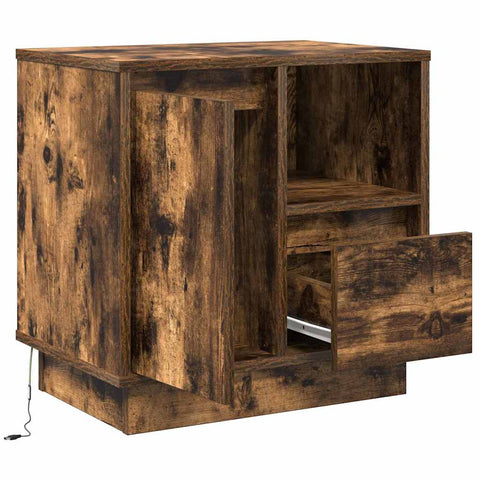 vidaXL Bedside Cabinet with LED Lights Smoked Oak 50x34,5x50 cm