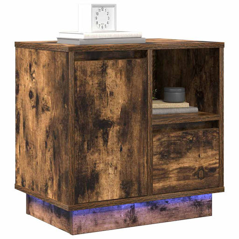 vidaXL Bedside Cabinet with LED Lights Smoked Oak 50x34,5x50 cm