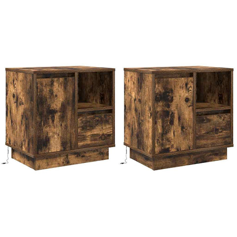 vidaXL Bedside Cabinets with LED Lights 2 pcs Smoked Oak 50x34,5x50 cm