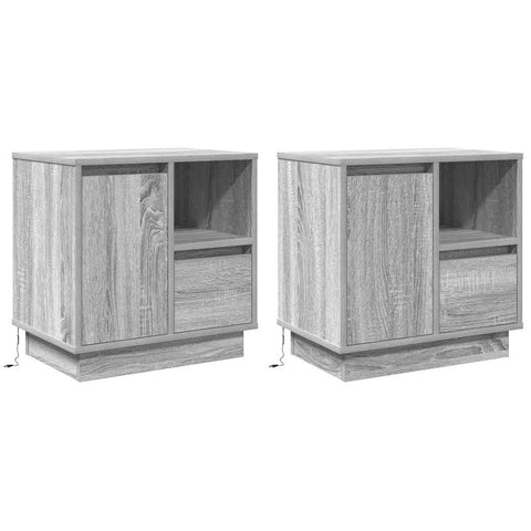 vidaXL Bedside Cabinets with LED 2 pcs Grey Sonoma 50x34,5x50 cm
