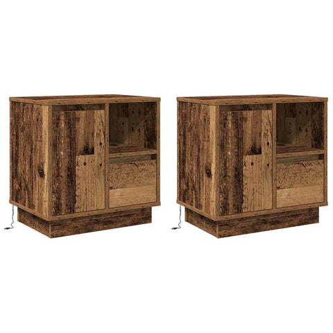 vidaXL Bedside Cabinets with LED 2 pcs Old Wood 50x34,5x50 cm