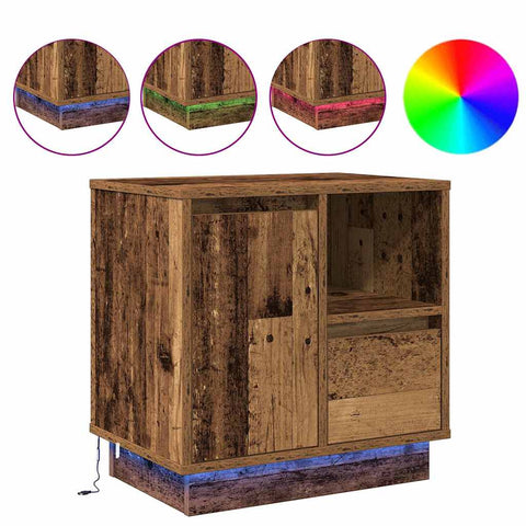 vidaXL Bedside Cabinets with LED 2 pcs Old Wood 50x34,5x50 cm