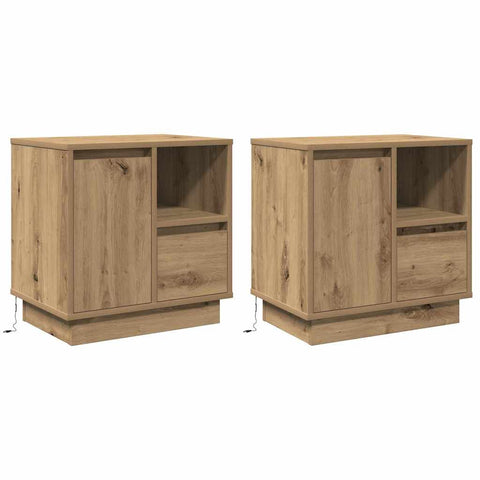 vidaXL Bedside Cabinets with LED 2 pcs Artisan Oak 50x34,5x50 cm