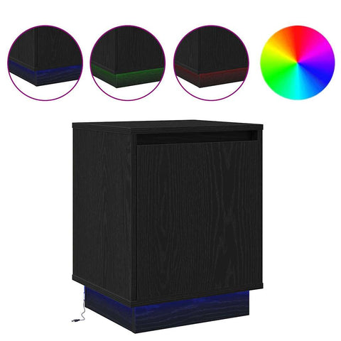 vidaXL Bedside Cabinet with LED Lights Black 39x34,5x50 cm