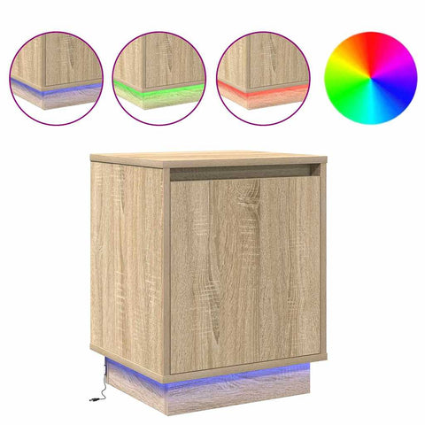 vidaXL Bedside Cabinet with LED Lights Sonoma Oak 39x34,5x50 cm