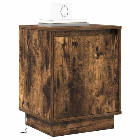vidaXL Bedside Cabinet with LED Lights Smoked Oak 39x34,5x50 cm