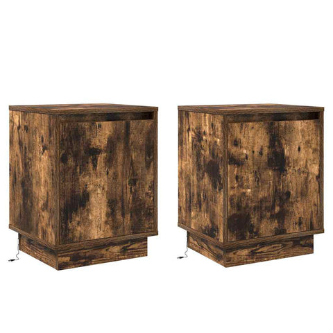 vidaXL Bedside Cabinets with LED Lights 2 pcs Smoked Oak 39x34,5x50 cm