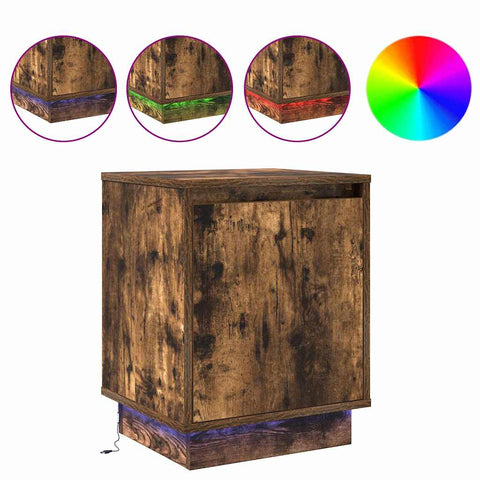vidaXL Bedside Cabinets with LED Lights 2 pcs Smoked Oak 39x34,5x50 cm
