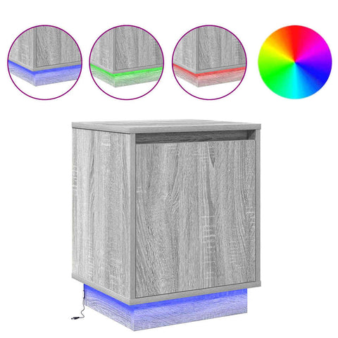 vidaXL Bedside Cabinet with LED Lights Grey Sonoma 39x34,5x50 cm