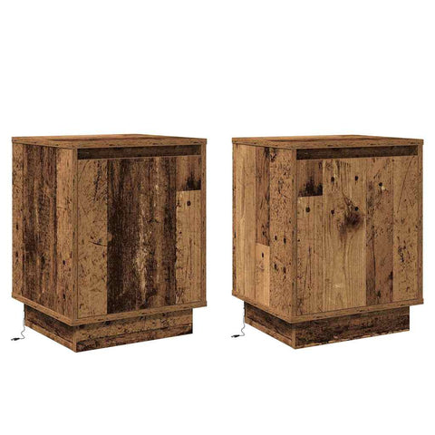 vidaXL Bedside Cabinets with LED Lights 2 pcs Old Wood 39x34,5x50 cm
