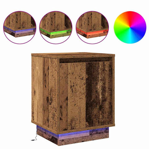 vidaXL Bedside Cabinets with LED Lights 2 pcs Old Wood 39x34,5x50 cm