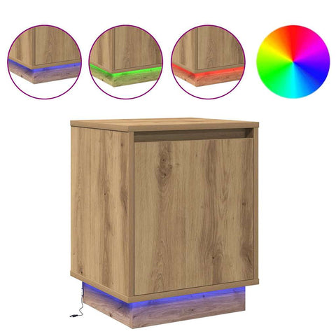 vidaXL Bedside Cabinet with LED Lights Artisan Oak 39x34,5x50 cm
