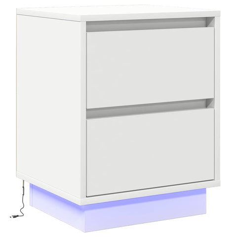 vidaXL Bedside Cabinets with LED Lights 2 pcs White 39x34.5x50 cm