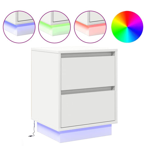 vidaXL Bedside Cabinets with LED Lights 2 pcs White 39x34.5x50 cm