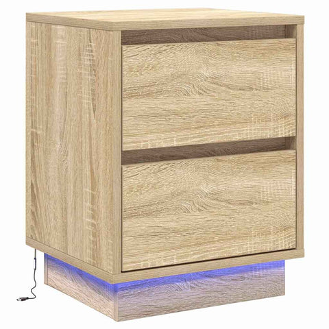 vidaXL Bedside Cabinets with LED Lights 2 pcs Sonoma Oak 39x34.5x50 cm