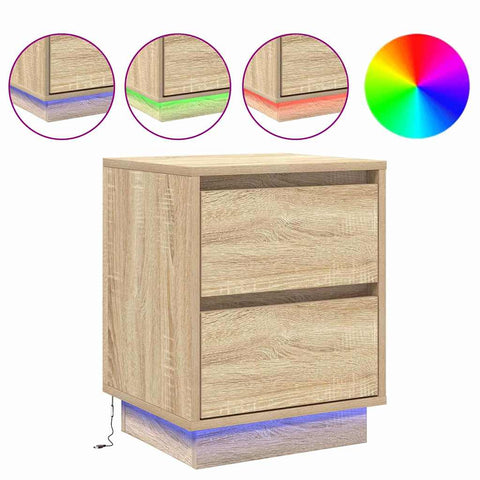 vidaXL Bedside Cabinets with LED Lights 2 pcs Sonoma Oak 39x34.5x50 cm