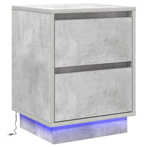 vidaXL Bedside Cabinet with LED Lights Concrete Grey 39x34.5x50 cm