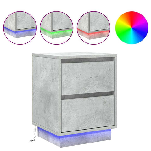 vidaXL Bedside Cabinet with LED Lights Concrete Grey 39x34.5x50 cm