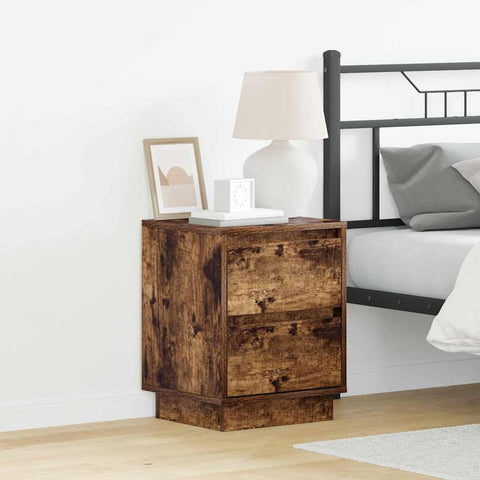 vidaXL Bedside Cabinet with LED Lights Smoked Oak 39x34.5x50 cm