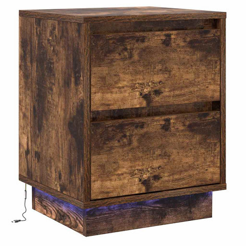 vidaXL Bedside Cabinet with LED Lights Smoked Oak 39x34.5x50 cm