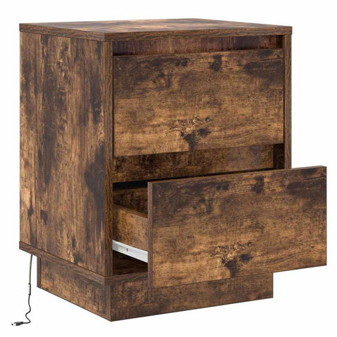 vidaXL Bedside Cabinet with LED Lights Smoked Oak 39x34.5x50 cm