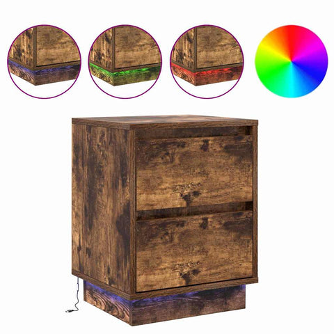 vidaXL Bedside Cabinet with LED Lights Smoked Oak 39x34.5x50 cm