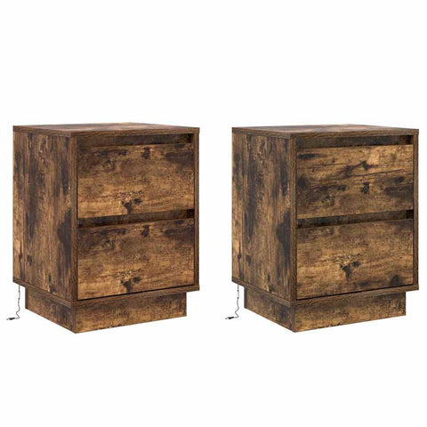 vidaXL Bedside Cabinets with LED Lights 2 pcs Smoked Oak 39x34.5x50 cm