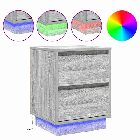 vidaXL Bedside Cabinets with LED Lights 2 pcs Grey Sonoma 39x34.5x50 cm