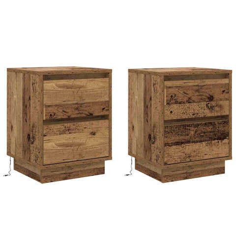 vidaXL Bedside Cabinets with LED Lights 2 pcs Old Wood 39x34.5x50 cm
