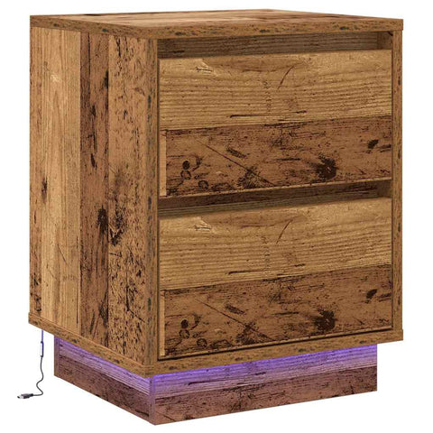 vidaXL Bedside Cabinets with LED Lights 2 pcs Old Wood 39x34.5x50 cm