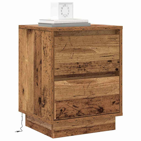 vidaXL Bedside Cabinets with LED Lights 2 pcs Old Wood 39x34.5x50 cm