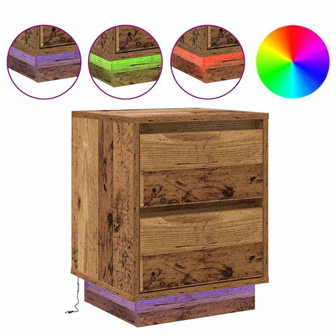 vidaXL Bedside Cabinets with LED Lights 2 pcs Old Wood 39x34.5x50 cm
