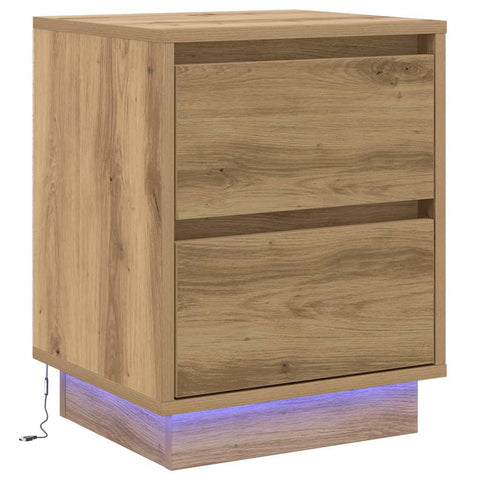 vidaXL Bedside Cabinet with LED Lights Artisan Oak 39x34.5x50 cm