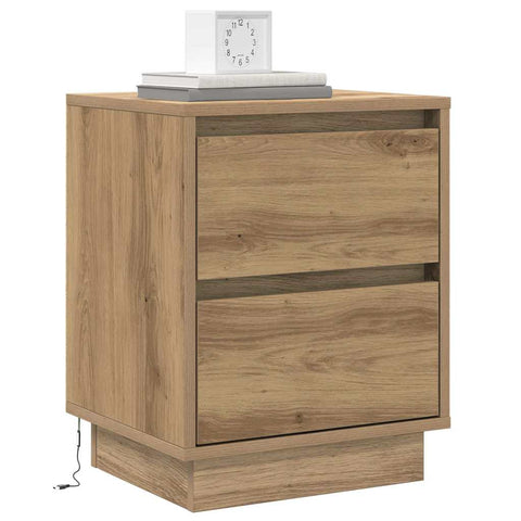 vidaXL Bedside Cabinet with LED Lights Artisan Oak 39x34.5x50 cm