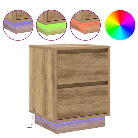vidaXL Bedside Cabinet with LED Lights Artisan Oak 39x34.5x50 cm