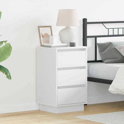 vidaXL Bedside Cabinet with LED White 39x34.5x65 cm Engineered Wood