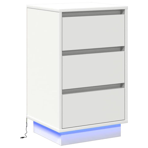 vidaXL Bedside Cabinet with LED White 39x34.5x65 cm Engineered Wood