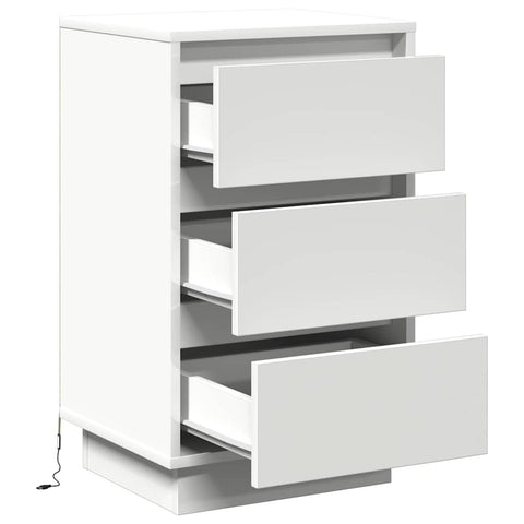 vidaXL Bedside Cabinet with LED White 39x34.5x65 cm Engineered Wood