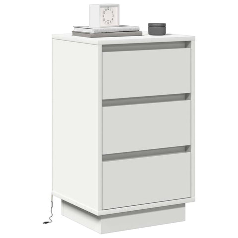 vidaXL Bedside Cabinet with LED White 39x34.5x65 cm Engineered Wood