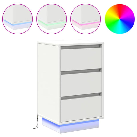 vidaXL Bedside Cabinet with LED White 39x34.5x65 cm Engineered Wood