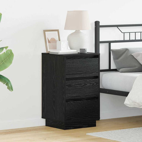 vidaXL Bedside Cabinet with LED Black Oak 39x34.5x65 cm Engineered Wood