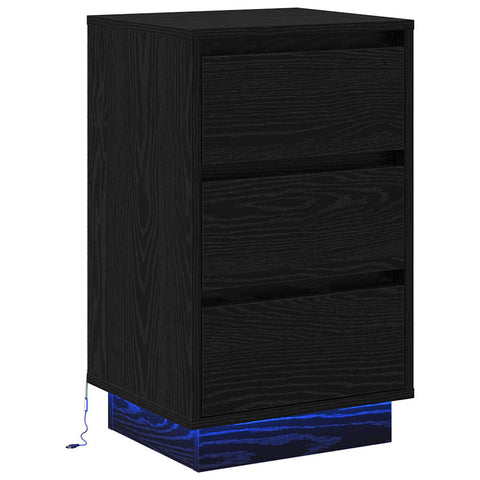 vidaXL Bedside Cabinet with LED Black Oak 39x34.5x65 cm Engineered Wood