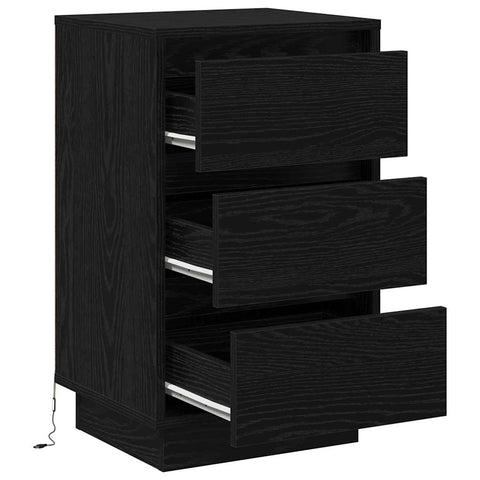 vidaXL Bedside Cabinet with LED Black Oak 39x34.5x65 cm Engineered Wood