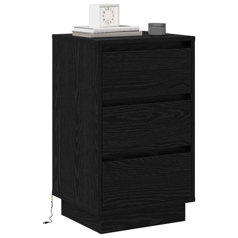 vidaXL Bedside Cabinet with LED Black Oak 39x34.5x65 cm Engineered Wood