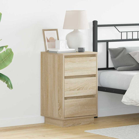 vidaXL Bedside Cabinet with LED Sonoma Oak 39x34,5x65 cm Engineered Wood