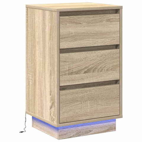 vidaXL Bedside Cabinet with LED Sonoma Oak 39x34,5x65 cm Engineered Wood