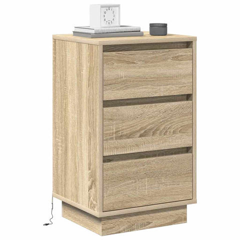 vidaXL Bedside Cabinet with LED Sonoma Oak 39x34,5x65 cm Engineered Wood