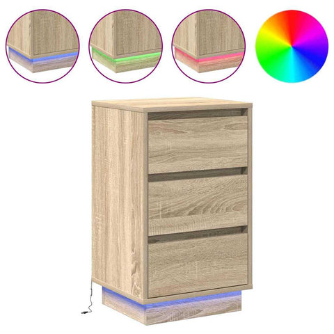 vidaXL Bedside Cabinet with LED Sonoma Oak 39x34,5x65 cm Engineered Wood