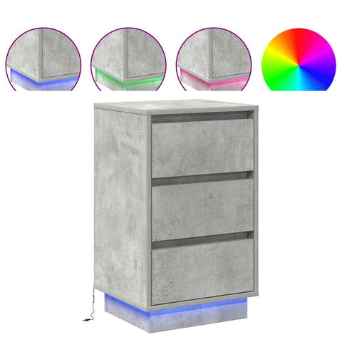 vidaXL Bedside Cabinet with LED Concrete Grey 39x34.5x65 cm Engineered Wood